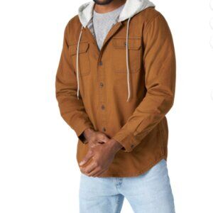 Wrangler Hooded Shirt Jacket Flannel Lined Hoodie Spice Brown Size Medium